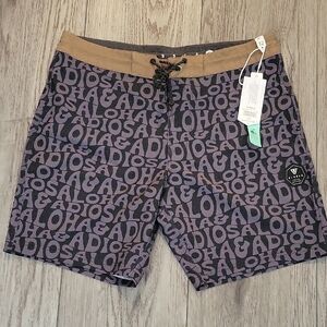 VISSLA Aloha & Adios Board Shorts - Black and Tan